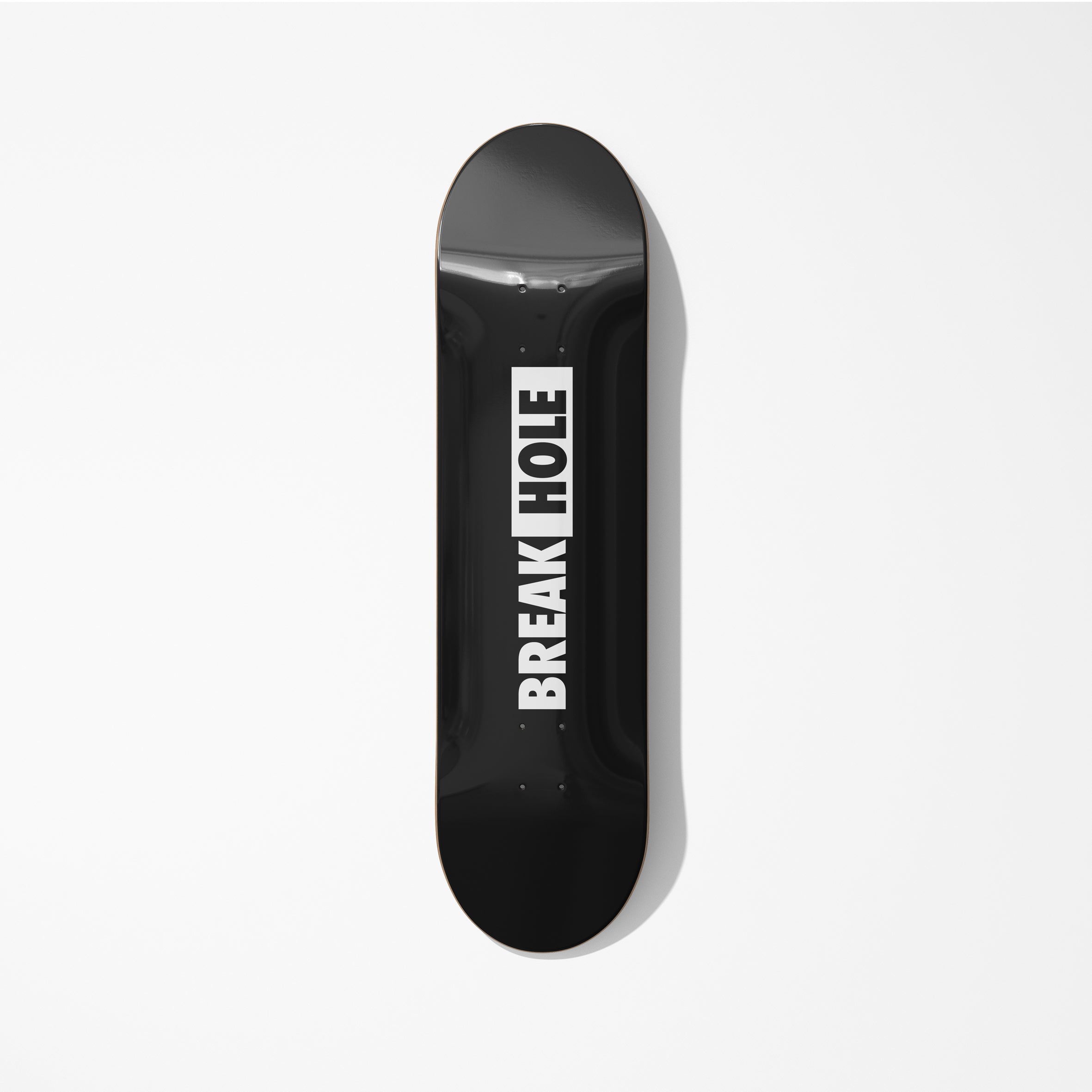Black skateboard featuring a logo BreakHole design